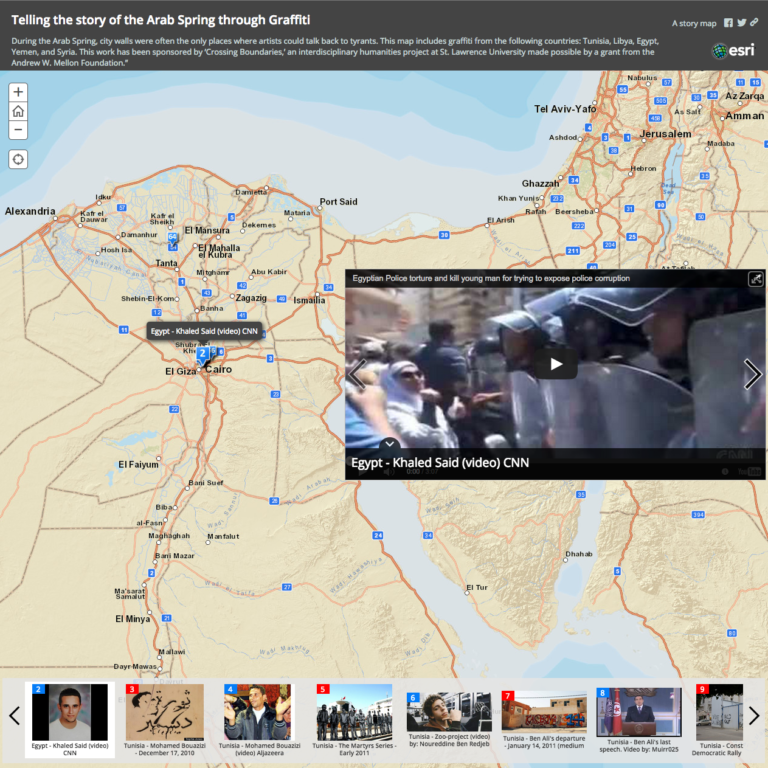A screenshot of a StoryMap about the Arab Spring.